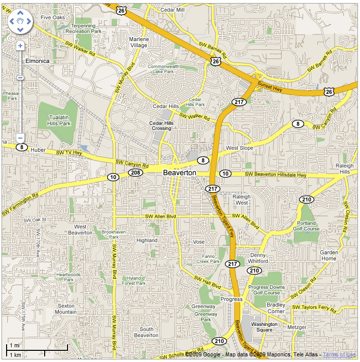 Map of Beaverton, Oregon